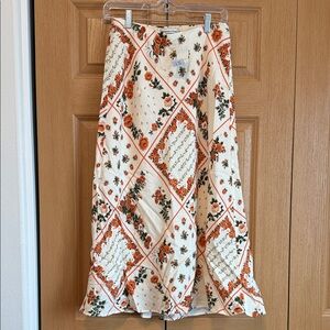 Abercrombie & Fitch Cream Maxi Skirt with Orange Floral Print